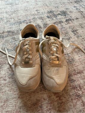 New Balance Women's Athletic Sneakers in Beige and Gold Accent